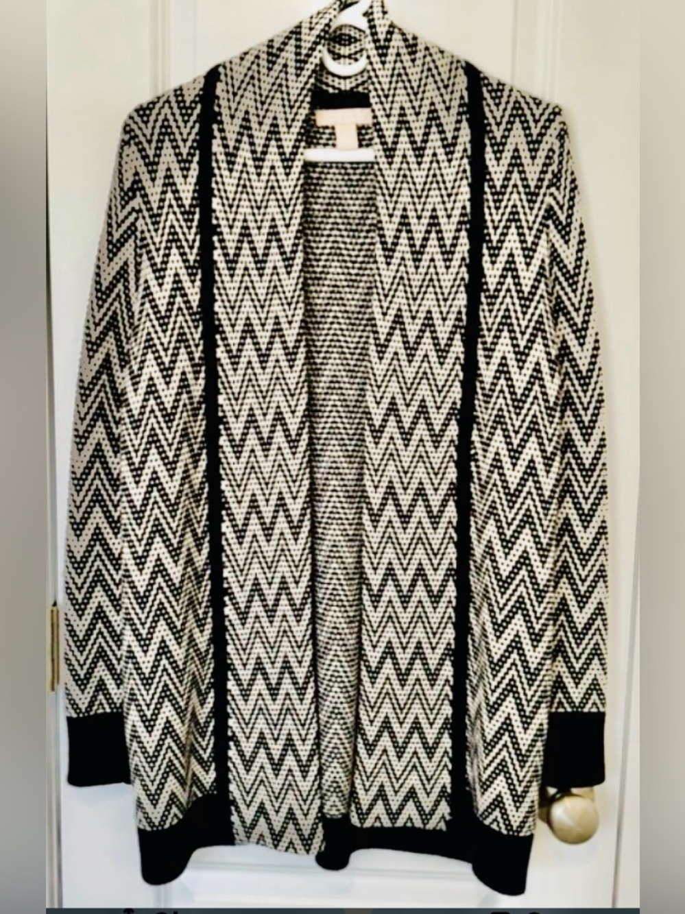 Banana Republic Dark Navy & White Chevron Open-Front Cardigan, Size S